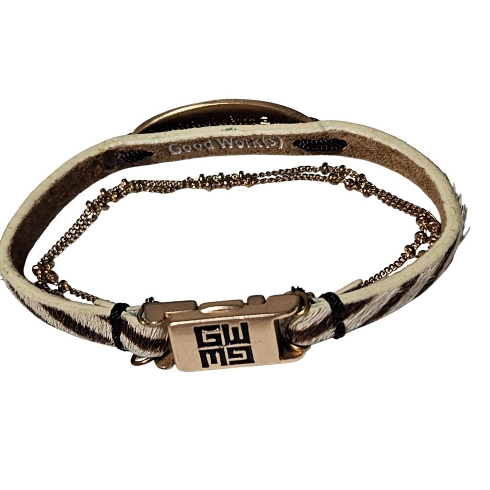 Good Works Walk By Faith Leather Gold Tone Chain Bracelet Engraved Clasp